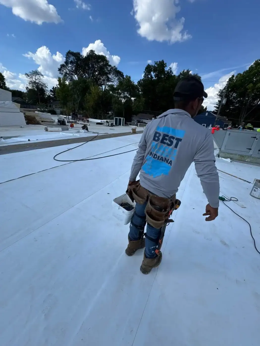 Tarping and dry-in on a Veedersburg commercial roof